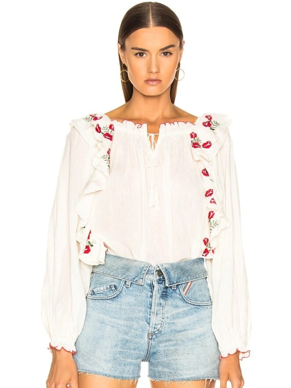 THE GREAT. The Song Embroidered Blouse